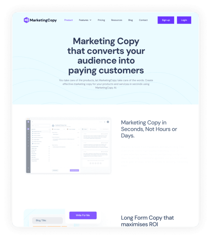 MarketingCopy Landing Page